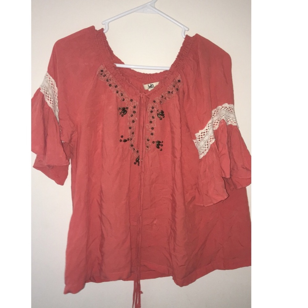 Orange Linen Ruffle Top